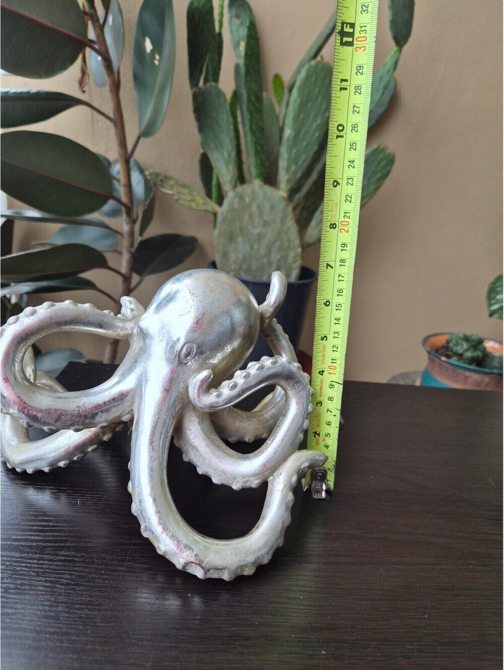 Large Silver Octopus Sculpture Coastal Nautical Tabletop Decor 12" - Picture 2 of 6
